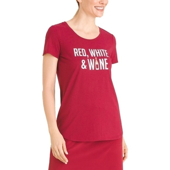 🌸 WINE, eh? Chico's Zenergy Red, White and Wine Shirt top tee shirt Cherry Red - Picture 3 of 9